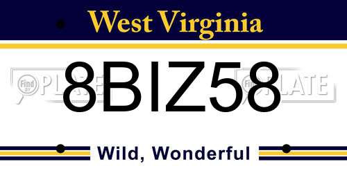 8BIZ58 West Virginia License Plate