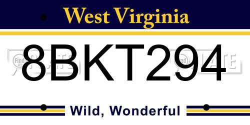 8BKT294 West Virginia License Plate