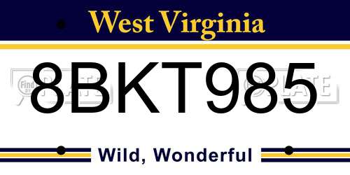 8BKT985 West Virginia License Plate