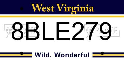8BLE279 West Virginia License Plate