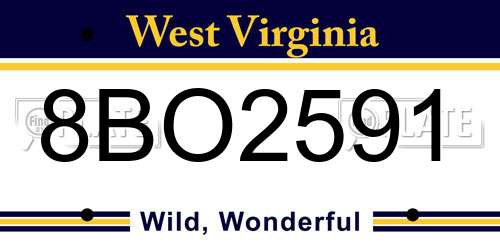8BO2591 West Virginia License Plate