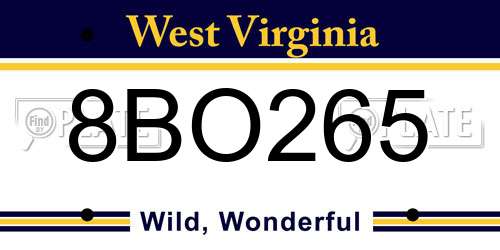 8BO265 West Virginia License Plate