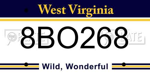 8BO268 West Virginia License Plate