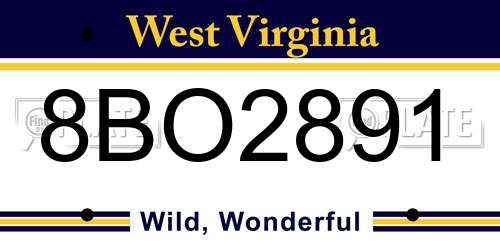 8BO2891 West Virginia License Plate