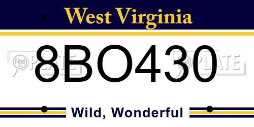 8BO430 West Virginia License Plate
