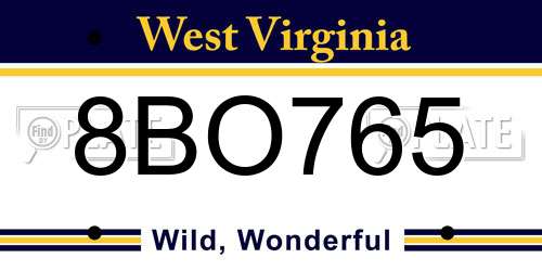 8BO765 West Virginia License Plate