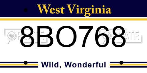 8BO768 West Virginia License Plate
