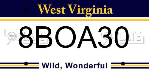 8BOA30 West Virginia License Plate