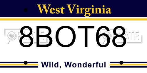8BOT68 West Virginia License Plate