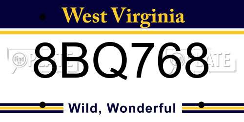 8BQ768 West Virginia License Plate