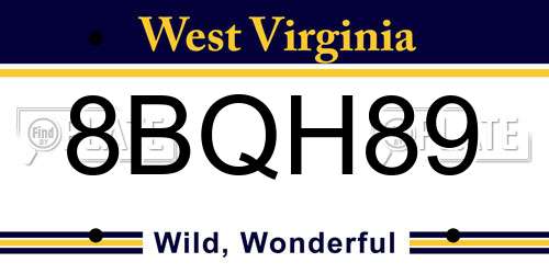 8BQH89 West Virginia License Plate