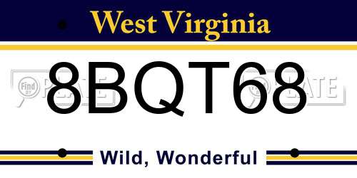 8BQT68 West Virginia License Plate