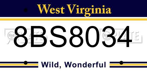 8BS8034 West Virginia License Plate