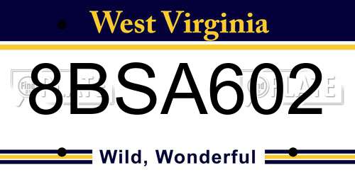 8BSA602 West Virginia License Plate