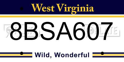 8BSA607 West Virginia License Plate