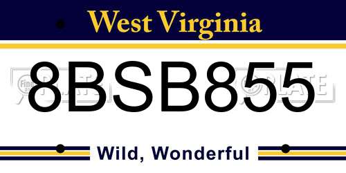 8BSB855 West Virginia License Plate