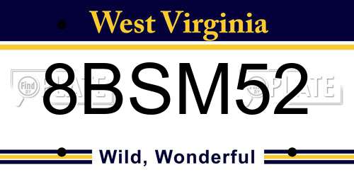 8BSM52 West Virginia License Plate