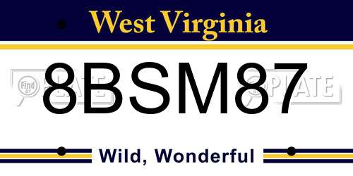 8BSM87 West Virginia License Plate