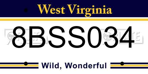 8BSS034 West Virginia License Plate