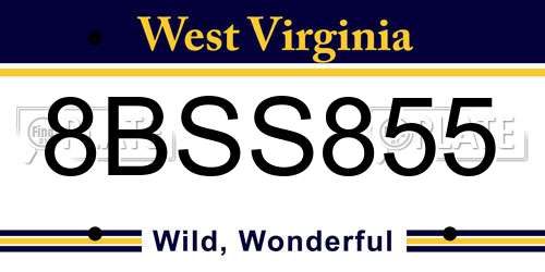 8BSS855 West Virginia License Plate