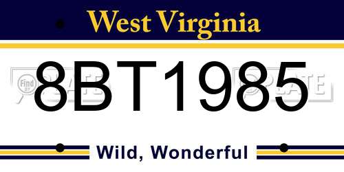 8BT1985 West Virginia License Plate
