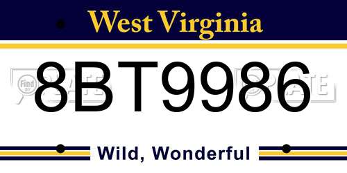 8BT9986 West Virginia License Plate