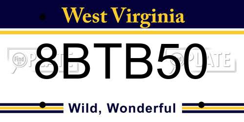 8BTB50 West Virginia License Plate