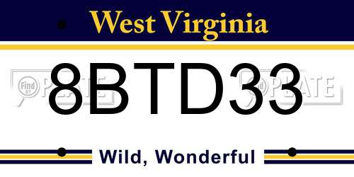 8BTD33 West Virginia License Plate