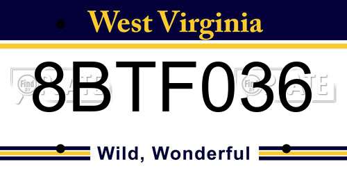 8BTF036 West Virginia License Plate