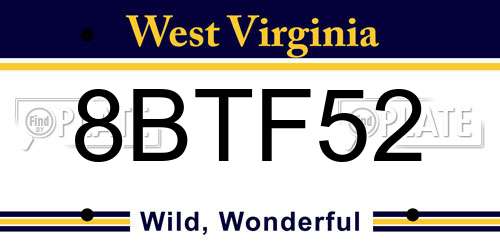 8BTF52 West Virginia License Plate