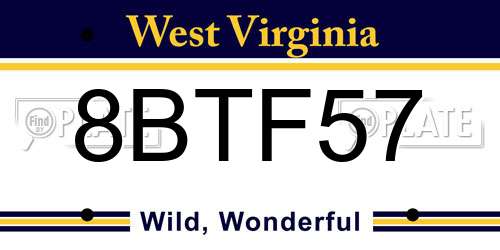 8BTF57 West Virginia License Plate