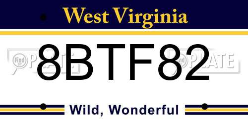 8BTF82 West Virginia License Plate