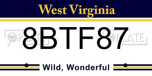 8BTF87 West Virginia License Plate
