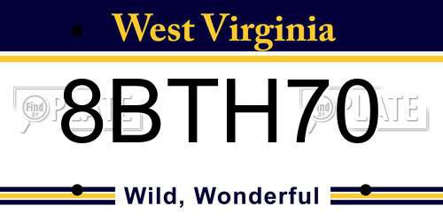8BTH70 West Virginia License Plate