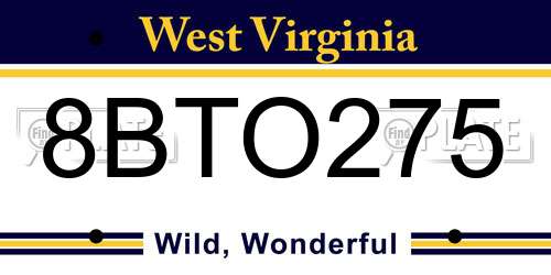 8BTO275 West Virginia License Plate