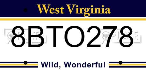 8BTO278 West Virginia License Plate