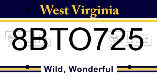 8BTO725 West Virginia License Plate