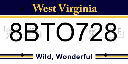 8BTO728 West Virginia License Plate