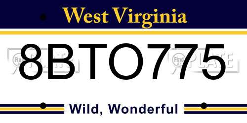 8BTO775 West Virginia License Plate