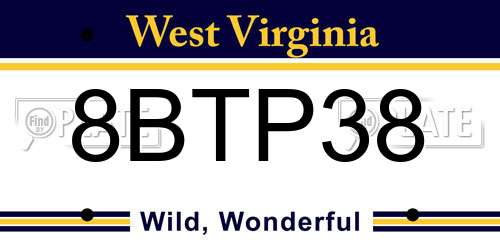 8BTP38 West Virginia License Plate