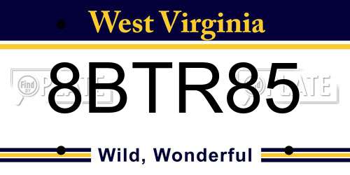 8BTR85 West Virginia License Plate
