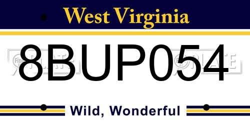8BUP054 West Virginia License Plate