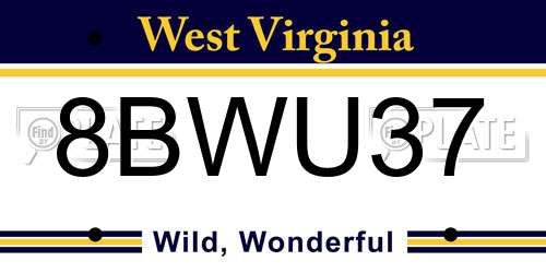 8BWU37 West Virginia License Plate