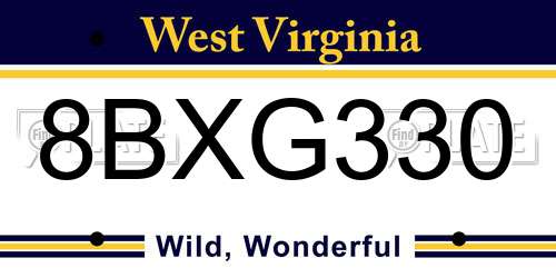 8BXG330 West Virginia License Plate