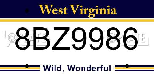 8BZ9986 West Virginia License Plate
