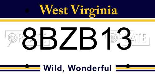 8BZB13 West Virginia License Plate