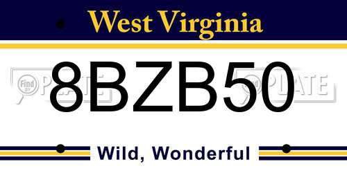 8BZB50 West Virginia License Plate