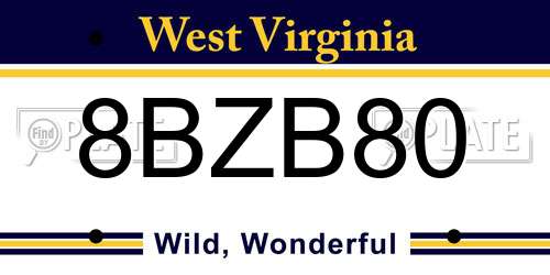 8BZB80 West Virginia License Plate