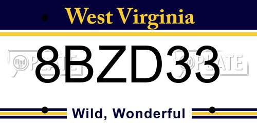 8BZD33 West Virginia License Plate