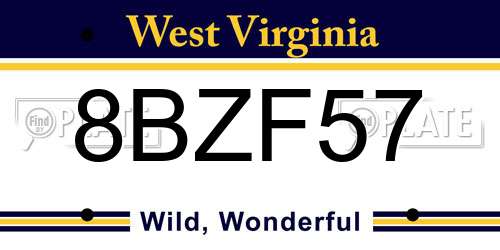 8BZF57 West Virginia License Plate